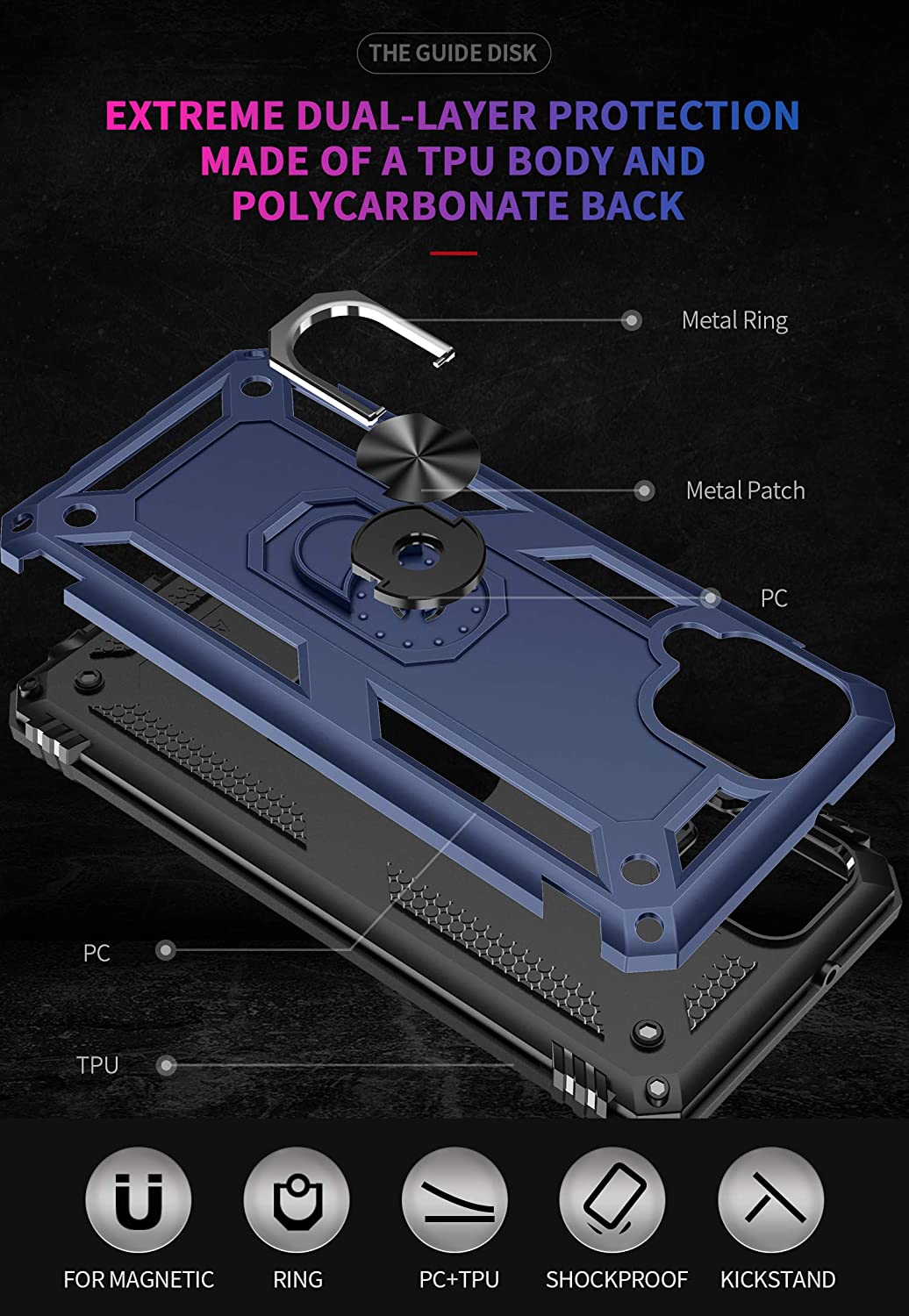 Protectores para celular  para Samsung  A12 / M12 Funda reforzada con anillo v2 Azul